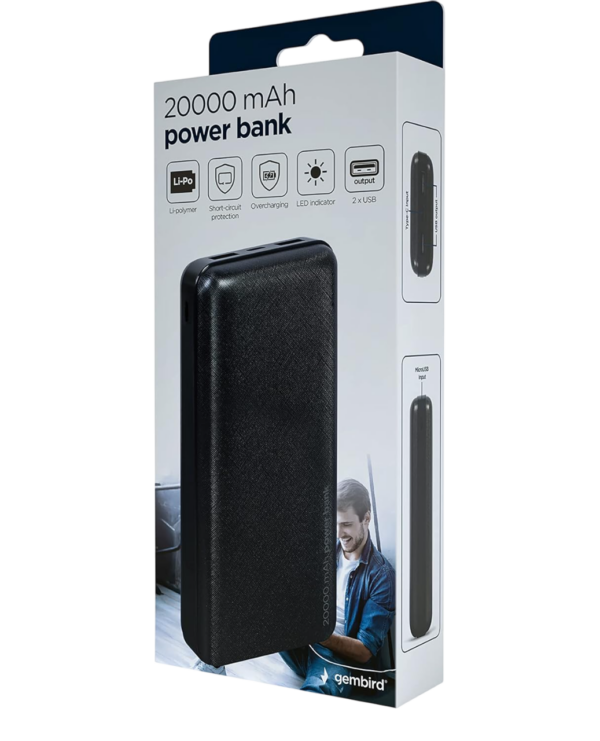 Gembird PB20-02 power bank Lithium Polymer (LiPo) 20000 mAh Black